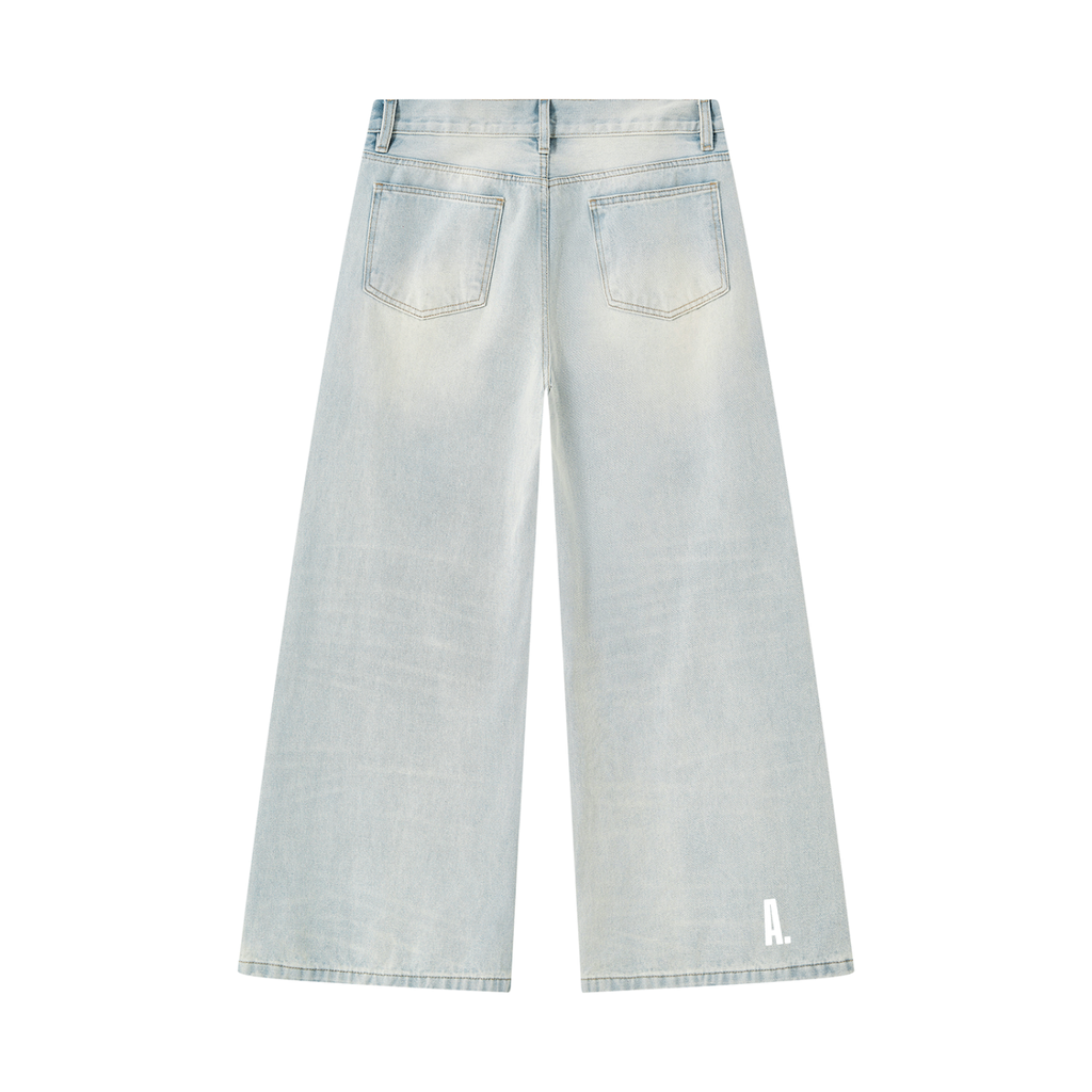 Men's Vintage Wash Wide Leg Denim Jeans