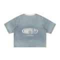 Unisex Vintage Wash Boxy Raw Hem Denim T-Shirt
