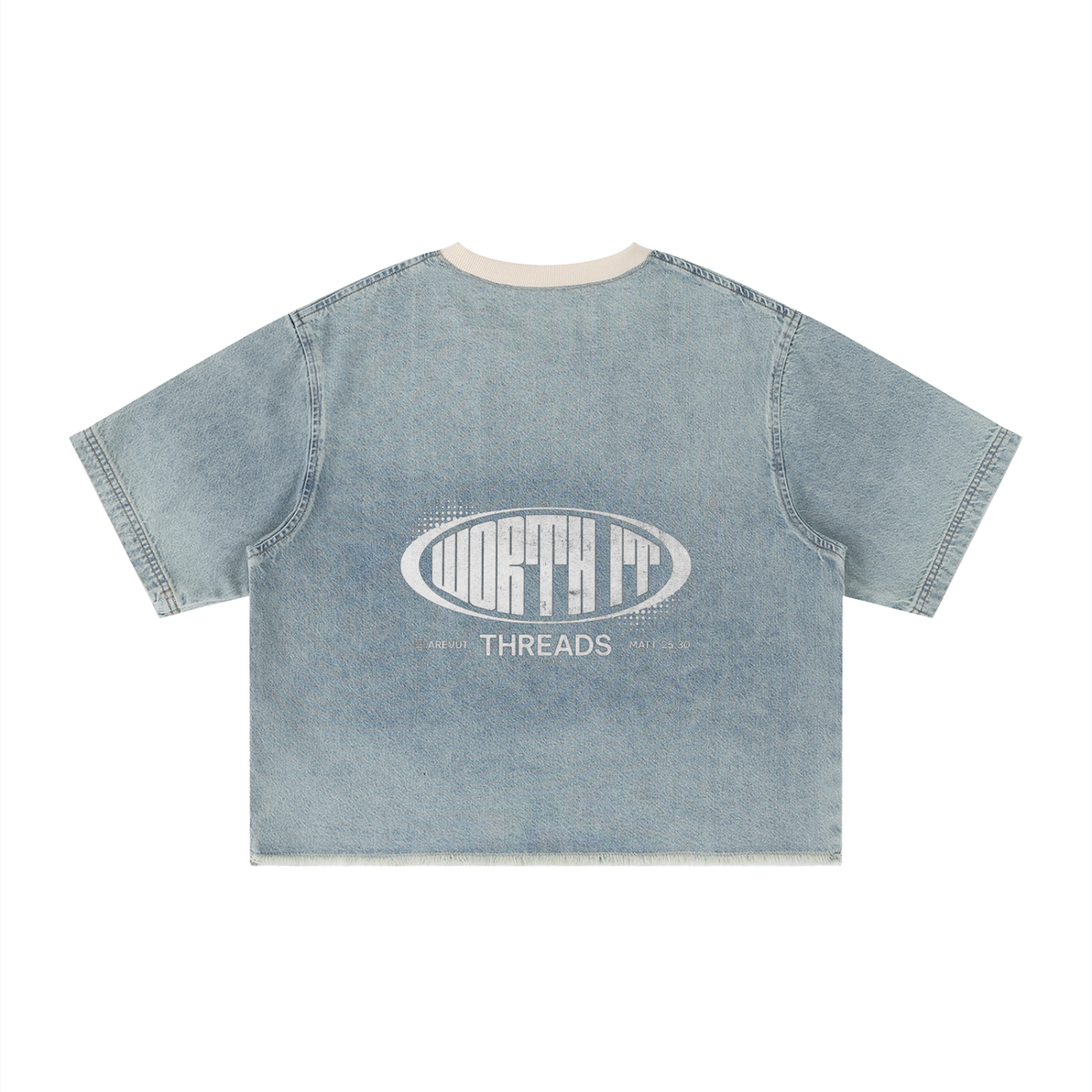 Unisex Vintage Wash Boxy Raw Hem Denim T-Shirt
